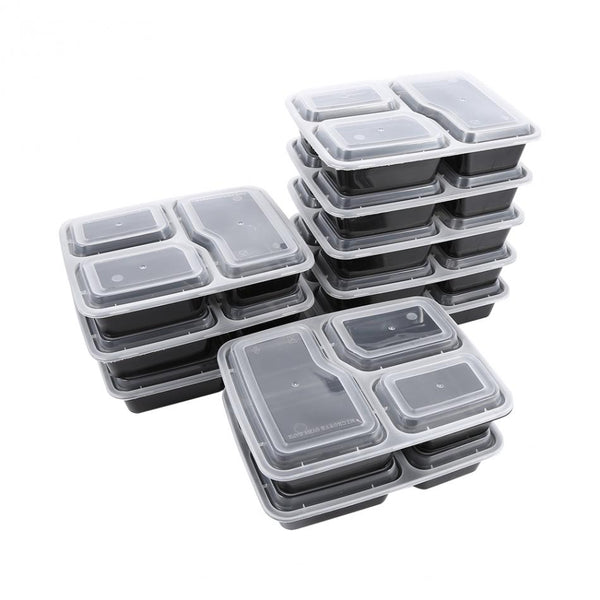 10 Pcs Plastic Bento Box Meal Storage Food Prep Lunch Box 3 Compartment Reusable Microwavable Containers Home Lunchbox