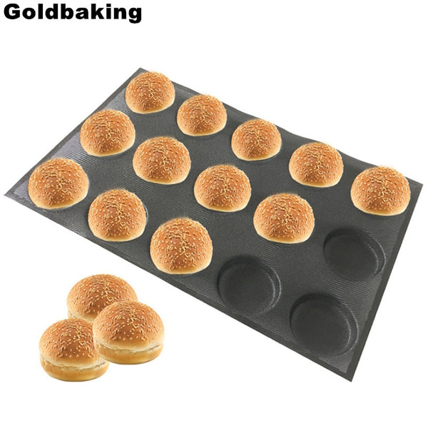 Goldbaking Silicone Bun Bread Forms Non Stick Baking Sheets Perforated Hamburger Molds Muffin Pan Tray